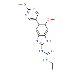 ChemSpider 2D Image | 1-Ethyl-3-[5-methoxy-6-(2-methoxy-5-pyrimidinyl)-1H-benzimidazol-2-yl]urea | C16H18N6O3