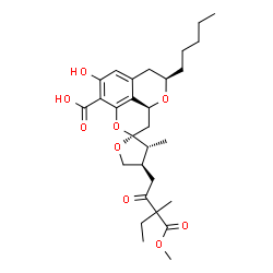 ChemSpider 2D Image | (2S,3R,3a'S,4R,5'R)-8'-Hydroxy-4-[3-(methoxycarbonyl)-3-methyl-2-oxopentyl]-3-methyl-5'-pentyl-3',3a',4,5,5',6'-hexahydro-3H-spiro[furan-2,2'-pyrano[2,3,4-de]chromene]-9'-carboxylic acid | C29H40O9