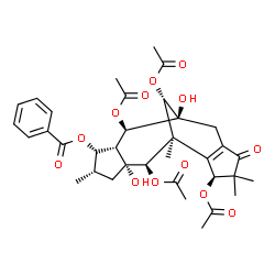ChemSpider 2D Image | (1S,2R,3R,4S,5S,7R,8R,9S,11S,16S)-2,8,11,16-Tetraacetoxy-1,7-dihydroxy-5,9,12,12-tetramethyl-13-oxotetracyclo[7.6.1.0~3,7~.0~10,14~]hexadec-10(14)-en-4-yl benzoate | C35H42O13