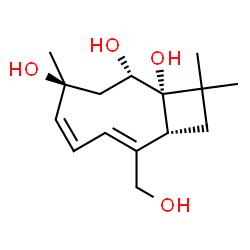 ChemSpider 2D Image | (1S,2S,4S,5Z,7Z,9R)-8-(Hydroxymethyl)-4,11,11-trimethylbicyclo[7.2.0]undeca-5,7-diene-1,2,4-triol | C15H24O4