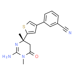 ChemSpider 2D Image | 3-{5-[(2e,4s)-2-Imino-1,4-Dimethyl-6-Oxohexahydropyrimidin-4-Yl]thiophen-3-Yl}benzonitrile | C17H16N4OS