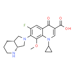ChemSpider 2D Image | 1-Cyclopropyl-6-fluoro-8-methoxy-7-[(4aR,7aR)-octahydro-6H-pyrrolo[3,4-b]pyridin-6-yl]-4-oxo-1,4-dihydro-3-quinolinecarboxylic acid | C21H24FN3O4