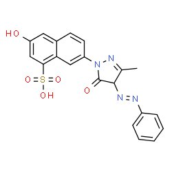 ChemSpider 2D Image | 7-[4,5-Dihydro-3-methyl-5-oxo-4-(2-phenyldiazenyl)-1H-pyrazol-1-yl]-3-hydroxy-1-naphthalenesulfonic acid | C20H16N4O5S