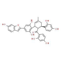 ChemSpider 2D Image | [(6R)-2-[2,6-Dihydroxy-4-(6-hydroxy-1-benzofuran-2-yl)phenyl]-6-(2,4-dihydroxyphenyl)-4-methyl-3-cyclohexen-1-yl](2,4-dihydroxyphenyl)methanone | C34H28O9