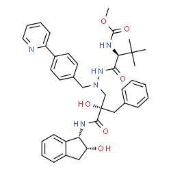 ChemSpider 2D Image | {(1S)-1-[N'-[(2S)-2-hydroxy-2-((1S,2R)-2-hydroxy-indan-1-ylcarbamoyl)-3-phenyl-propyl]-N'-[4-(pyridine-2-yl)-benzyl]-hydrazinocarbonyl]-2,2-dimethyl-propyl}-carbamic acid methyl ester | C39H45N5O6
