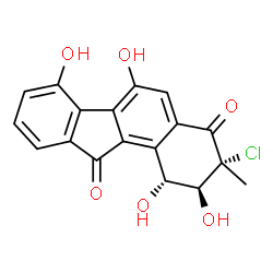 ChemSpider 2D Image | (1R,2S,3R)-3-Chloro-1,2,6,7-tetrahydroxy-3-methyl-2,3-dihydro-1H-benzo[a]fluorene-4,11-dione | C18H13ClO6