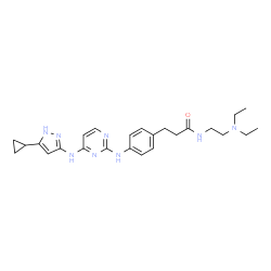 ChemSpider 2D Image | 3-[4-({4-[(5-Cyclopropyl-1H-pyrazol-3-yl)amino]-2-pyrimidinyl}amino)phenyl]-N-[2-(diethylamino)ethyl]propanamide | C25H34N8O