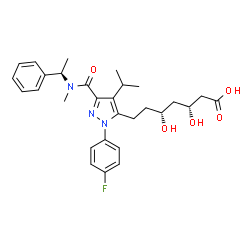 ChemSpider 2D Image | (3R,5R)-7-[1-(4-Fluorophenyl)-4-isopropyl-3-{methyl[(1R)-1-phenylethyl]carbamoyl}-1H-pyrazol-5-yl]-3,5-dihydroxyheptanoic acid | C29H36FN3O5