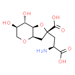 ChemSpider 2D Image | (2R,3aR,6R,7S,7aR)-2-[(2S)-2-Amino-2-carboxyethyl]-6,7-dihydroxyhexahydro-2H-furo[3,2-b]pyran-2-carboxylic acid | C11H17NO8