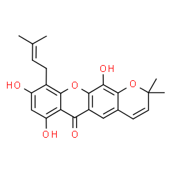 ChemSpider 2D Image | 7,9,12-Trihydroxy-2,2-dimethyl-10-(3-methyl-2-buten-1-yl)-2H,6H-pyrano[3,2-b]xanthen-6-one | C23H22O6