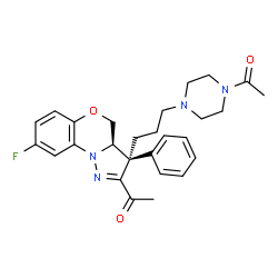 ChemSpider 2D Image | 1-(4-{3-[(3R,3aR)-2-Acetyl-8-fluoro-3-phenyl-3a,4-dihydro-3H-pyrazolo[5,1-c][1,4]benzoxazin-3-yl]propyl}-1-piperazinyl)ethanone | C27H31FN4O3