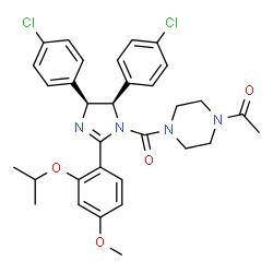 ChemSpider 2D Image | 1-(4-{[(4S,5R)-4,5-Bis(4-chlorophenyl)-2-(2-isopropoxy-4-methoxyphenyl)-4,5-dihydro-1H-imidazol-1-yl]carbonyl}-1-piperazinyl)ethanone | C32H34Cl2N4O4