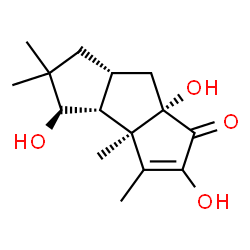ChemSpider 2D Image | (3aR,3bR,4R,6aR,7aS)-2,4,7a-Trihydroxy-3,3a,5,5-tetramethyl-3a,3b,4,5,6,6a,7,7a-octahydro-1H-cyclopenta[a]pentalen-1-one | C15H22O4