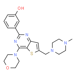 ChemSpider 2D Image | 3-{6-[(4-Methyl-1-piperazinyl)methyl]-4-(4-morpholinyl)thieno[3,2-d]pyrimidin-2-yl}phenol | C22H27N5O2S
