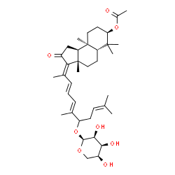 ChemSpider 2D Image | (3E,3aS,5aR,7R,9aR,9bS)-3-[(3E,5E)-6,10-Dimethyl-7-(alpha-L-ribopyranosyloxy)-3,5,9-undecatrien-2-ylidene]-3a,6,6,9a-tetramethyl-2-oxododecahydro-1H-cyclopenta[a]naphthalen-7-yl acetate | C37H56O8