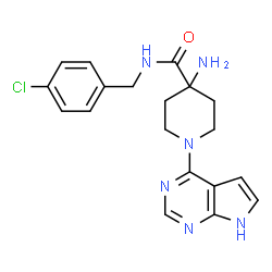ChemSpider 2D Image | 4-Amino-N-(4-chlorobenzyl)-1-(7H-pyrrolo[2,3-d]pyrimidin-4-yl)-4-piperidinecarboxamide | C19H21ClN6O