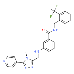 ChemSpider 2D Image | 3-({[4-Methyl-5-(4-pyridinyl)-4H-1,2,4-triazol-3-yl]methyl}amino)-N-[2-(trifluoromethyl)benzyl]benzamide | C24H21F3N6O