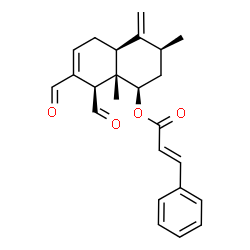 ChemSpider 2D Image | (1R,3S,4aS,8R,8aS)-7,8-Diformyl-3,8a-dimethyl-4-methylene-1,2,3,4,4a,5,8,8a-octahydro-1-naphthalenyl (2E)-3-phenylacrylate | C24H26O4