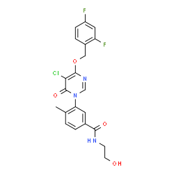 ChemSpider 2D Image | 3-{5-Chloro-4-[(2,4-difluorobenzyl)oxy]-6-oxo-1(6H)-pyrimidinyl}-N-(2-hydroxyethyl)-4-methylbenzamide | C21H18ClF2N3O4