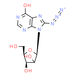 ChemSpider 2D Image | 8-Azido-9-[(2xi)-beta-D-threo-pentofuranosyl]-9H-purin-6-ol | C10H11N7O5