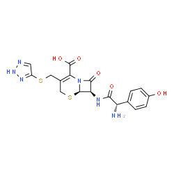ChemSpider 2D Image | (6R,7R)-7-{[(2S)-2-Amino-2-(4-hydroxyphenyl)acetyl]amino}-8-oxo-3-[(2H-1,2,3-triazol-4-ylsulfanyl)methyl]-5-thia-1-azabicyclo[4.2.0]oct-2-ene-2-carboxylic acid | C18H18N6O5S2