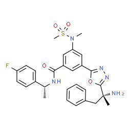 ChemSpider 2D Image | 3-{5-[(2R)-2-Amino-1-phenyl-2-propanyl]-1,3,4-oxadiazol-2-yl}-N-[(1R)-1-(4-fluorophenyl)ethyl]-5-[methyl(methylsulfonyl)amino]benzamide | C28H30FN5O4S