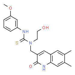 ChemSpider 2D Image | 1-[(6,7-Dimethyl-2-oxo-1,2-dihydro-3-quinolinyl)methyl]-1-(2-hydroxyethyl)-3-(3-methoxyphenyl)thiourea | C22H25N3O3S