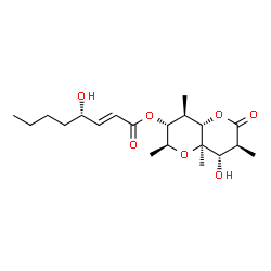 ChemSpider 2D Image | (2S,3R,4R,4aS,7S,8S,8aR)-8-Hydroxy-2,4,7,8a-tetramethyl-6-oxooctahydropyrano[3,2-b]pyran-3-yl (2E,4S)-4-hydroxy-2-octenoate | C20H32O7
