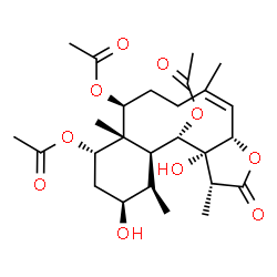 ChemSpider 2D Image | (1R,3aS,4Z,8S,8aS,9S,11S,12R,12aS,13S,13aS)-11,13a-Dihydroxy-1,5,8a,12-tetramethyl-2-oxo-1,2,3a,6,7,8,8a,9,10,11,12,12a,13,13a-tetradecahydrobenzo[4,5]cyclodeca[1,2-b]furan-8,9,13-triyl triacetate | C26H38O10