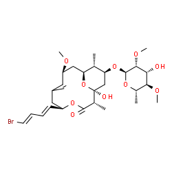 ChemSpider 2D Image | (1S,2S,5R,9S,11S,12R,13S)-5-[(1E,3E)-4-Bromo-1,3-butadien-1-yl]-1-hydroxy-9-methoxy-2,7,12-trimethyl-3-oxo-4,15-dioxabicyclo[9.3.1]pentadec-7-en-13-yl 6-deoxy-2,4-di-O-methyl-alpha-L-mannopyranoside | C29H45BrO10