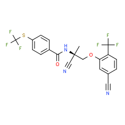 ChemSpider 2D Image | N-[(1R)-1-Cyano-2-[5-cyano-2-(trifluoromethyl)phenoxy]-1-methylethyl]-4-[(trifluoromethyl)thio]benzamide | C20H13F6N3O2S