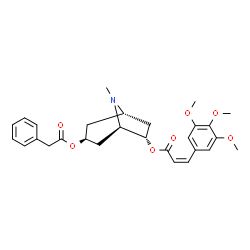 ChemSpider 2D Image | (1S,3S,5R,6S)-8-Methyl-3-(2-phenylacetoxy)-8-azabicyclo[3.2.1]oct-6-yl (2Z)-3-(3,4,5-trimethoxyphenyl)acrylate | C28H33NO7