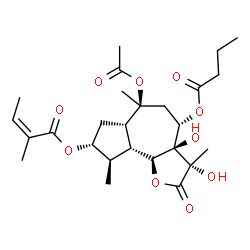 ChemSpider 2D Image | (3S,3aR,4S,6S,6aS,8R,9R,9aR,9bS)-6-Acetoxy-4-(butyryloxy)-3,3a-dihydroxy-3,6,9-trimethyl-2-oxododecahydroazuleno[4,5-b]furan-8-yl (2Z)-2-methyl-2-butenoate | C26H38O10