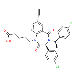 ChemSpider 2D Image | 5-{(3S)-3-(4-Chlorophenyl)-4-[(1R)-1-(4-chlorophenyl)ethyl]-7-ethynyl-2,5-dioxo-2,3,4,5-tetrahydro-1H-1,4-benzodiazepin-1-yl}pentanoic acid | C30H26Cl2N2O4