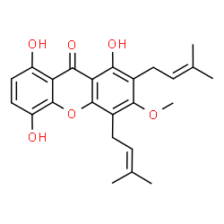 ChemSpider 2D Image | 1,5,8-Trihydroxy-3-methoxy-2,4-bis(3-methyl-2-buten-1-yl)-9H-xanthen-9-one | C24H26O6