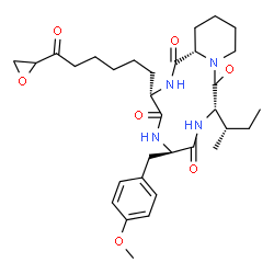 ChemSpider 2D Image | (3S,6R,9S,15aS)-9-[(2S)-2-Butanyl]-6-(4-methoxybenzyl)-3-[6-(2-oxiranyl)-6-oxohexyl]octahydro-2H-pyrido[1,2-a][1,4,7,10]tetraazacyclododecine-1,4,7,10(3H,12H)-tetrone | C32H46N4O7
