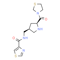 ChemSpider 2D Image | N-{[(3S,5S)-5-(1,3-Thiazolidin-3-ylcarbonyl)-3-pyrrolidinyl]methyl}-1,3-thiazole-4-carboxamide | C13H18N4O2S2