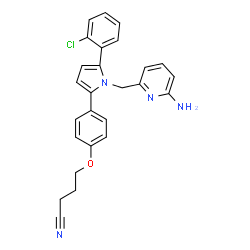 ChemSpider 2D Image | 4-(4-{1-[(6-Amino-2-pyridinyl)methyl]-5-(2-chlorophenyl)-1H-pyrrol-2-yl}phenoxy)butanenitrile | C26H23ClN4O