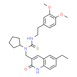 ChemSpider 2D Image | 1-Cyclopentyl-3-[2-(3,4-dimethoxyphenyl)ethyl]-1-[(6-ethyl-2-oxo-1,2-dihydro-3-quinolinyl)methyl]thiourea | C28H35N3O3S