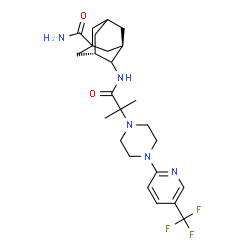 ChemSpider 2D Image | (3R,5S)-4-[(2-Methyl-2-{4-[5-(trifluoromethyl)-2-pyridinyl]-1-piperazinyl}propanoyl)amino]-1-adamantanecarboxamide | C25H34F3N5O2