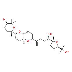 ChemSpider 2D Image | (1S)-4-{(2R,4aR,6R,8aS)-6-[(2S,5R)-5-bromo-2,6,6-trimethyltetrahydro-2H-pyran-2-yl]-8a-methyloctahydropyrano[3,2-b]pyran-2-yl}-1-[(2R,5R)-5-(2-hydroxypropan-2-yl)-2-methyltetrahydrofuran-2-yl]pent-4-en-1-ol | C30H51BrO6