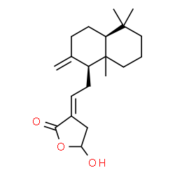 ChemSpider 2D Image | (3E)-5-Hydroxy-3-{2-[(1S,4aS)-5,5,8a-trimethyl-2-methylenedecahydro-1-naphthalenyl]ethylidene}dihydro-2(3H)-furanone | C20H30O3