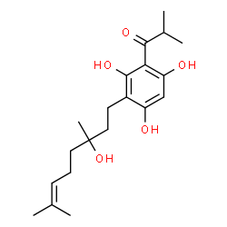 ChemSpider 2D Image | 2-Methyl-1-[2,4,6-trihydroxy-3-(3-hydroxy-3,7-dimethyl-6-octen-1-yl)phenyl]-1-propanone | C20H30O5