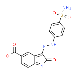 ChemSpider 2D Image | 2-Oxo-3-[2-(4-sulfamoylphenyl)hydrazino]-2H-indole-5-carboxylic acid | C15H12N4O5S