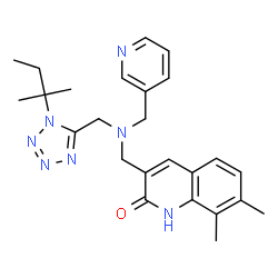 ChemSpider 2D Image | 7,8-Dimethyl-3-{[{[1-(2-methyl-2-butanyl)-1H-tetrazol-5-yl]methyl}(3-pyridinylmethyl)amino]methyl}-2(1H)-quinolinone | C25H31N7O