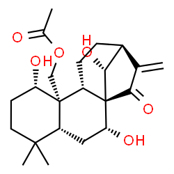 ChemSpider 2D Image | (1alpha,5beta,7alpha,8alpha,9beta,10alpha,13alpha,14R)-1,7,14-Trihydroxy-15-oxokaur-16-en-20-yl acetate | C22H32O6