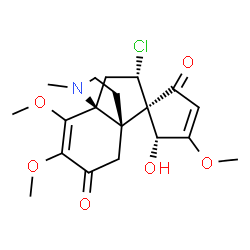 ChemSpider 2D Image | (1R,1'S,5R,6'S,8'S)-8'-Chloro-5-hydroxy-2',3',4-trimethoxy-10'-methyl-10'-azaspiro[cyclopentane-1,7'-tricyclo[4.3.3.0~1,6~]dodecane]-2',3-diene-2,4'-dione | C19H24ClNO6