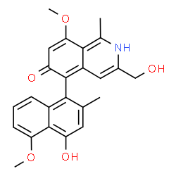 ChemSpider 2D Image | 5-(4-Hydroxy-5-methoxy-2-methyl-1-naphthyl)-3-(hydroxymethyl)-8-methoxy-1-methyl-6(2H)-isoquinolinone | C24H23NO5
