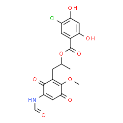ChemSpider 2D Image | 1-(5-Formamido-2-methoxy-3,6-dioxo-1,4-cyclohexadien-1-yl)-2-propanyl 5-chloro-2,4-dihydroxybenzoate | C18H16ClNO8