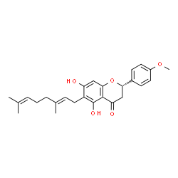 ChemSpider 2D Image | (2S)-6-[(2E)-3,7-Dimethyl-2,6-octadien-1-yl]-5,7-dihydroxy-2-(4-methoxyphenyl)-2,3-dihydro-4H-chromen-4-one | C26H30O5